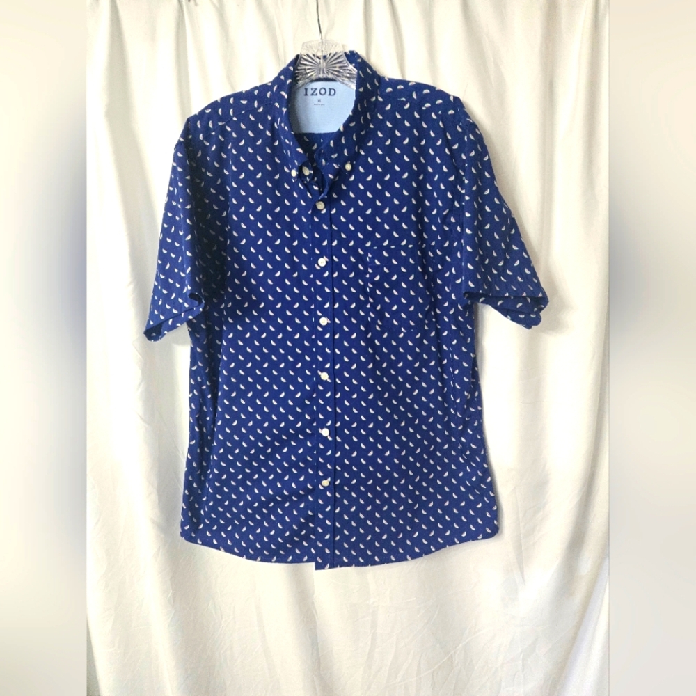 Izod Blue Watermelon Print Summer Casual Button Down Shirt Size XL